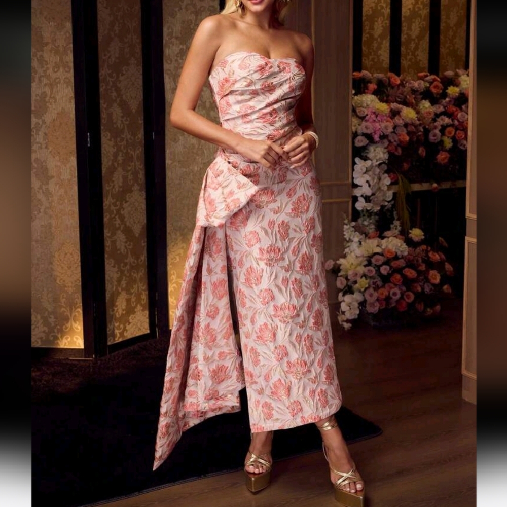 WOMEN'S JACQUARD FABRIC BANDEAU DESIGN ELEGANT DRESS